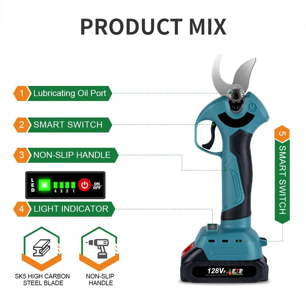 4-biegowe bezszczotkowe elektryczne sekatory akumulatorowe ręczne do sadu, krzewów, przycinania gałęzi drzew