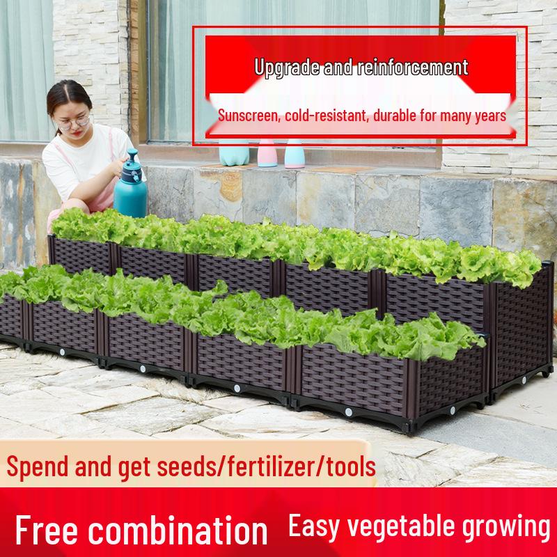 Outdoor Flower & Vegetable Planter: Large Rectangular Plastic Box for Balcony & Rooftop Gardening