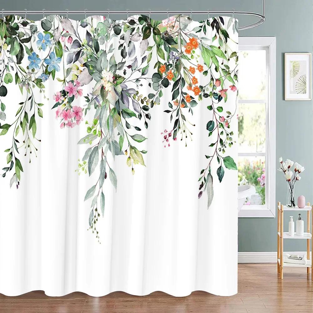 Tropická Zeleň Květinová Sprchová Závěs Kolibřík Motýl List Polyesterová Tkanina Omyvatelné Sprchové Závěsy Koupelnová Dekorace