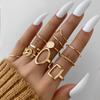 Vintage Gold Silver Color Geometric Rectangle Round Rings Set for Women Men Fashion Snake Sun Leaves Rings Jewelry Gift