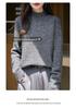Women's Marled Wool Sweater - Thickened Half-High Neck, Basketweave Loose Pullover, Lazy Style Base Layer Top