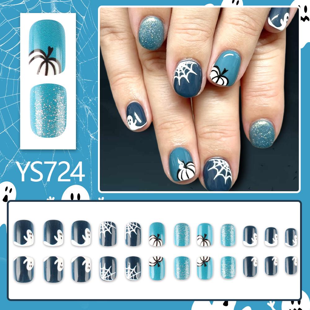 24-Piece Blue Glitter Ghost Halloween Square Nail Art Set