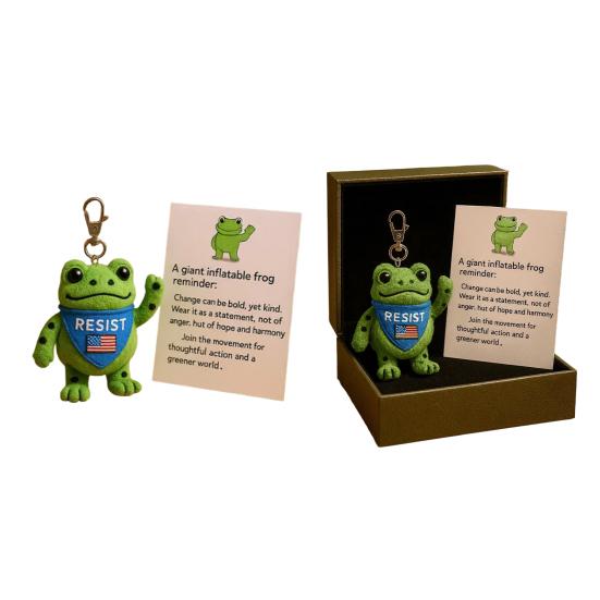 Frog Plush Keychain Soft Portable Eco-Friendly Reminder Toy with Inspiring Card Resist Change Message