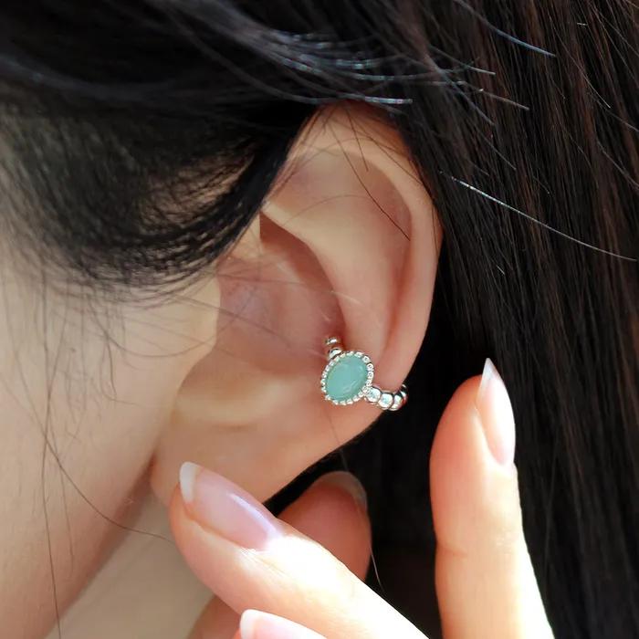 925 Silver Piercing Ring, Gemstone Clip-on, Silver Earrings, Ear Cuff