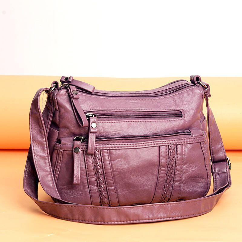 Middle-Aged And Elderly Women'S Bags Crossbody Large-Capacity Work Bags Washed Leather Shoulder Bags Small Square Bags