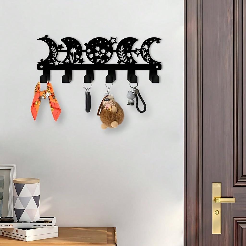 Black Crescent Moon Metal Wall Hook Space Saving Hanging Decor Bohemian Style Minimalist Wall Mounted Storage Home Decor