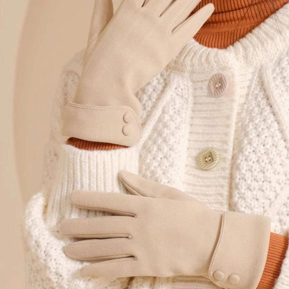 Full Finger Women Suede Gloves Plush Winter Mittens Vintage  Gloves  Sports