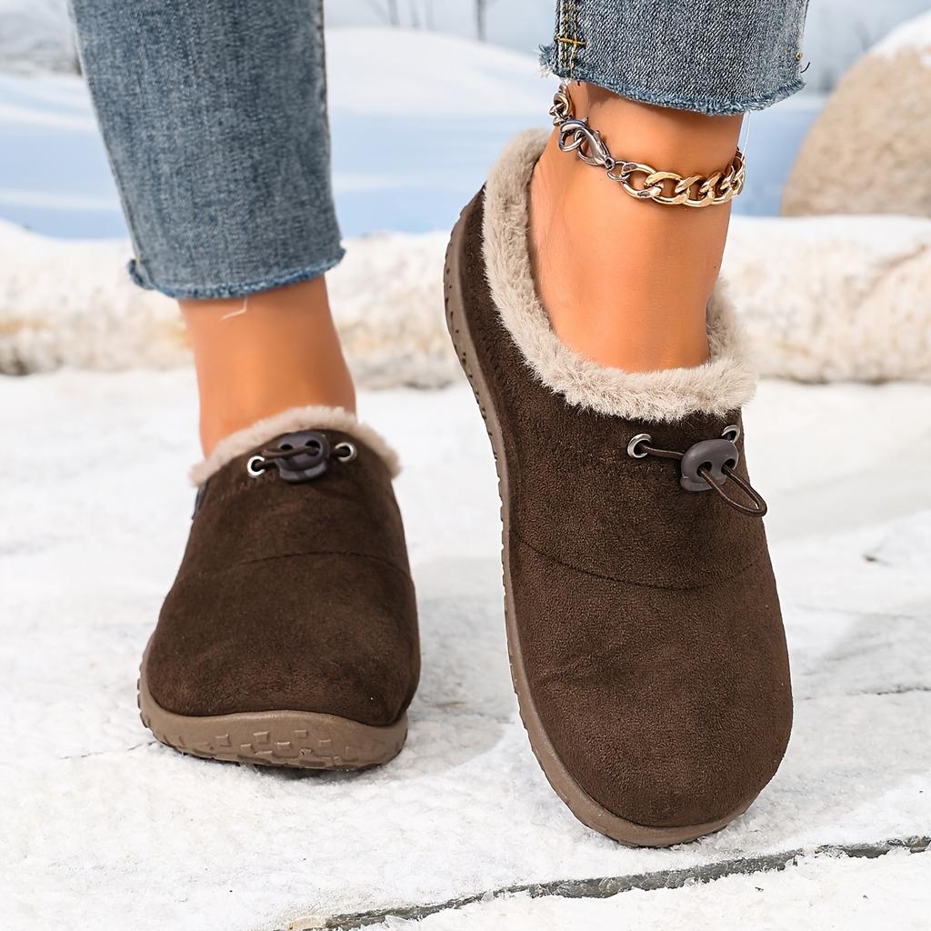 Women Autumn Winter Casual Shoes with Wide Toe Box, Fleece Lined Low Top Round Toe Comfort Walking Boots for Daily Wear