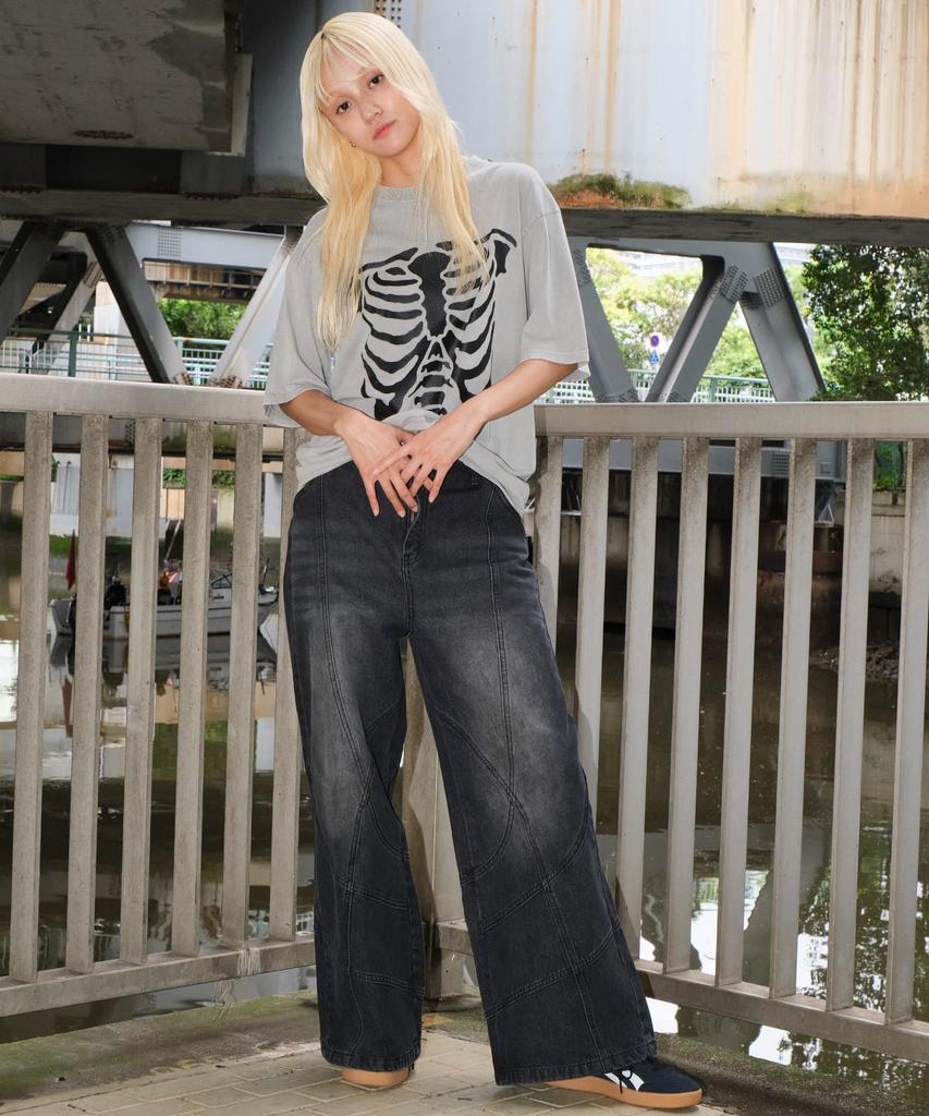 WEGO Switching Flare Denim Size Black for Streetwear and Outdoors Men's Pants, M, Denim,