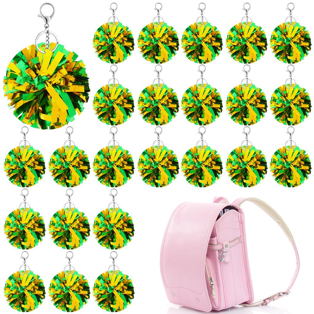 24Pcs Cheer Pom Pom Keychain Cheering Keyring Charm Foil Keychain Cheerleader Gift Plastic Pom Cheer Camp Gift