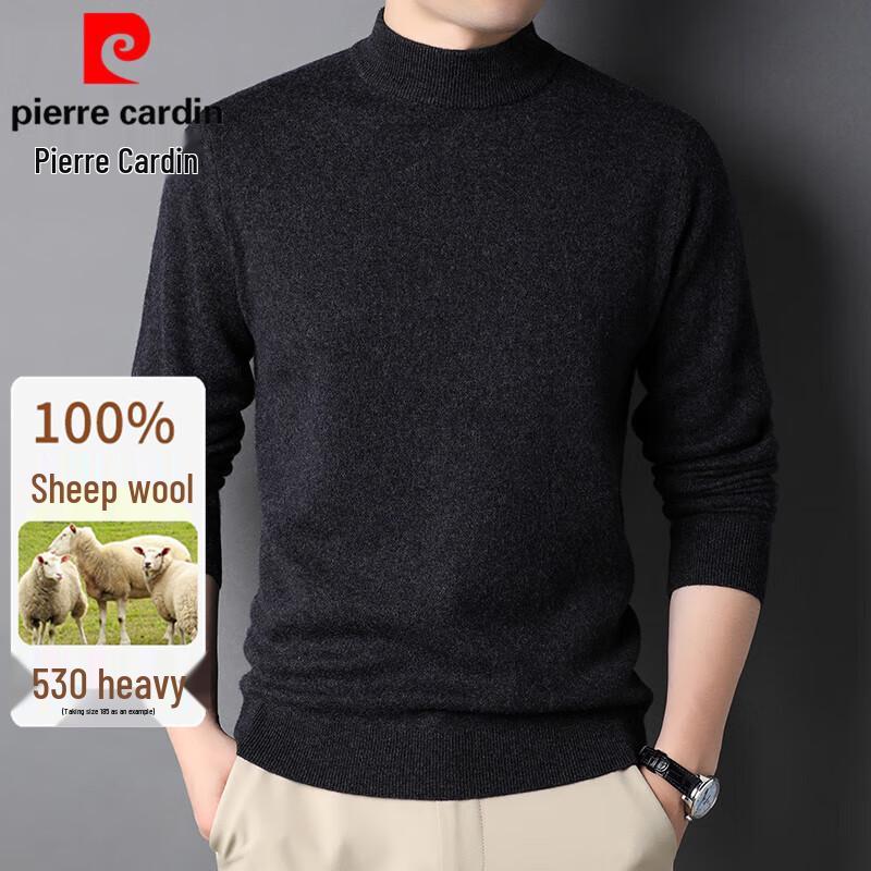 Pierre Cardin Men's Thickened 100% Pure Wool Mock Neck Knit Sweater
