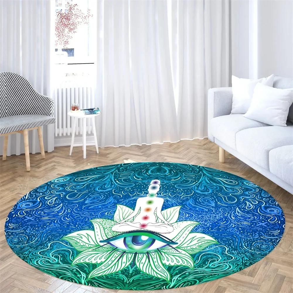 Psychedelic Boho Mandala Chakra Round Rug Meditation Carpet For Living Room Bathroom Circle Doormat Yoga Mats Bedroom Floor Mat