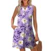 Women's Fashion Casual Printed V-Neck Button With Pocket Vest Sleeveless Dresses