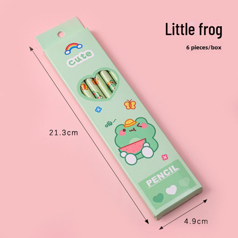 Boîte à crayons pour étudiants de dessin animé: 6 crayons d'examen HB pour l'apprentissage des enfants