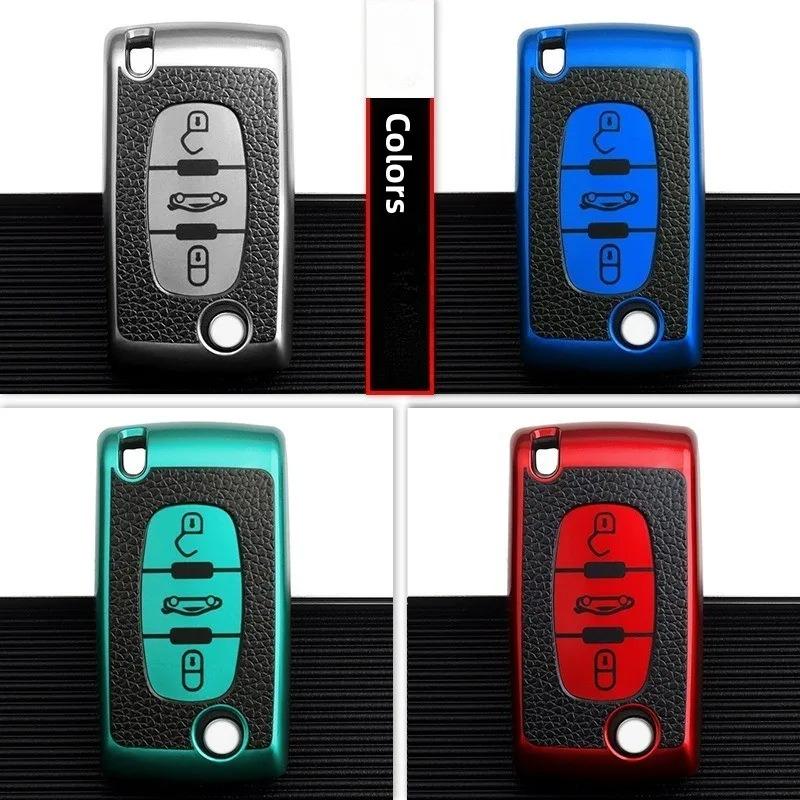 1pcs Car Remote Key Case Cover for Peugeot 107 207 307 307S 308 407 607 Citroen C2 C3 C4 C5 C6 C8 TPU Leather 2/3 Buttons