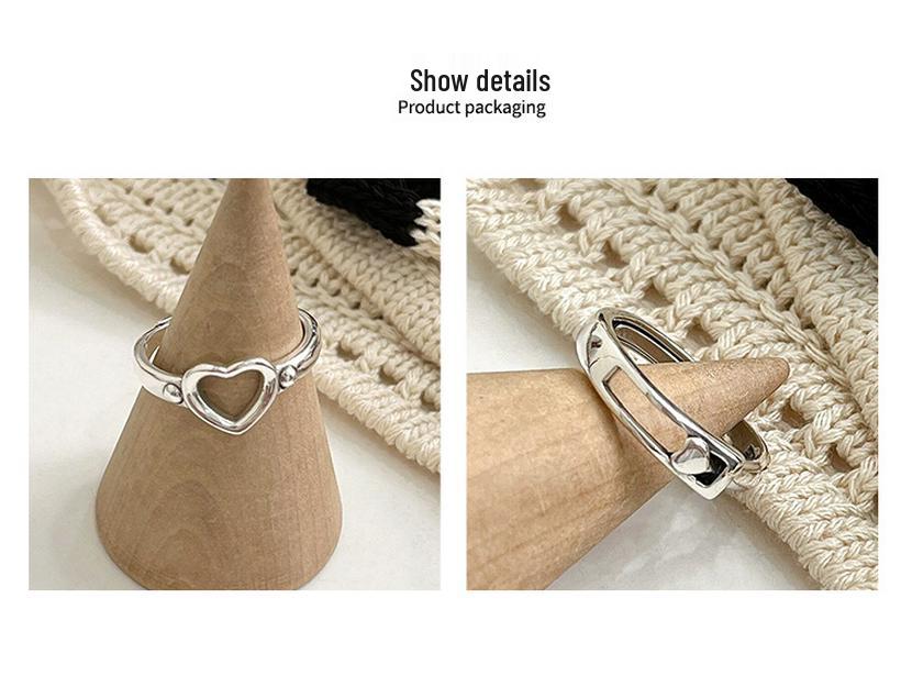 Yinruitai S925 Sterling Silver Heart Adjustable Women's Ring - Open, Cold Style, Versatile Fashion