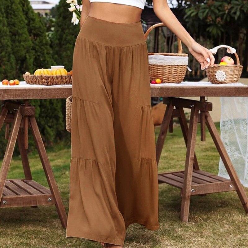 Casual Hohe Taille Breite Bein Hosen Frauen Sommer Mode Baumwolle Leinen Patchwork Lose Damen Hosen Feste Baggy Spodnie 26196
