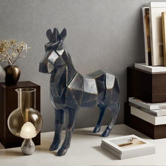 Yousheng Abstract Carving Horse Figurine Modern Artistic Horse Resin Statue Animal Sculpture Home Office Desktop Decoration Ornament