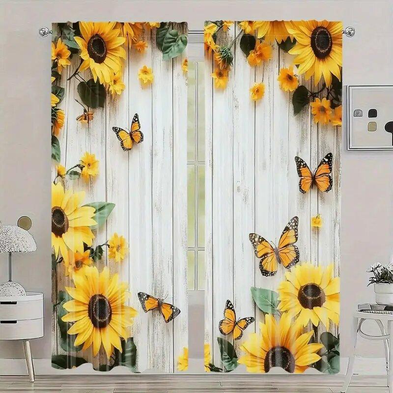 

Sunflower And Butterfly - Pole Bag Curtains, Bedroom And Kitchen Decoration, Home Decoration, Living Room Decoration 14Wx39L(35x100CM)x2&Rod Pocket