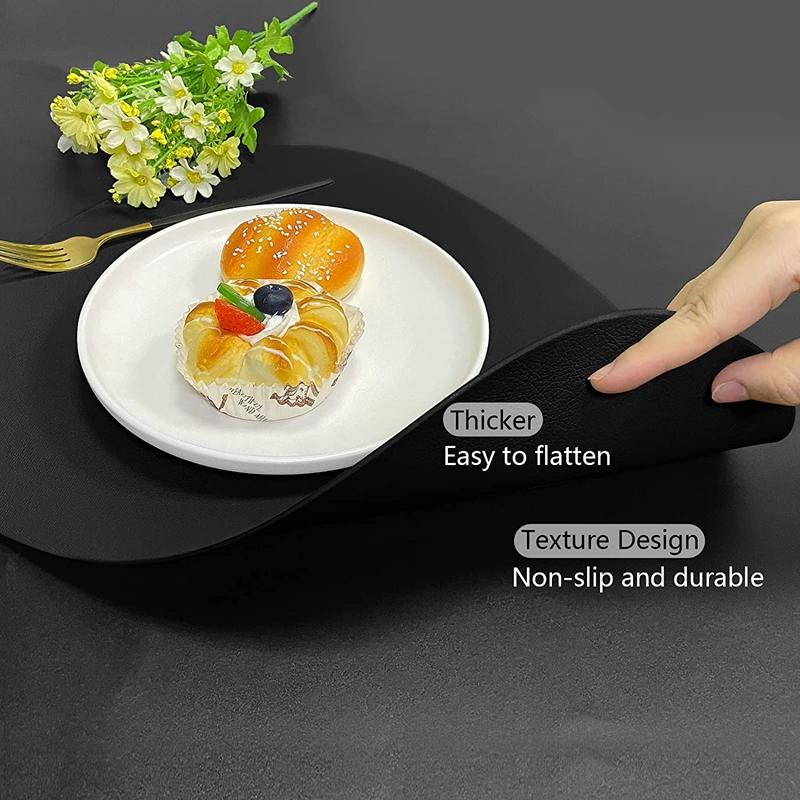 1/4/10 Sets Black Faux Leather Placemats & Coasters Set Round Oval Dining Table Mats for Home Christmas Gift Placemats Sets
