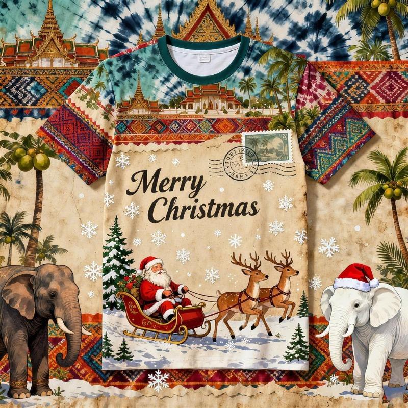 Summer Casual Comfortable Daily Plus Size Christmas Printed Short Sleeved T-shirt- Soft Medium Elastic Polyester Fiber Fabric Summer Loose Casual Wear