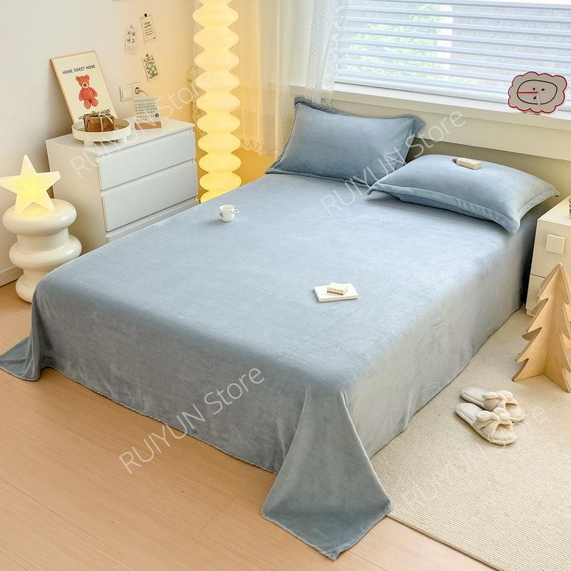 Newly Solid Color Soft Flannel Flat Sheet Winter Warm Home Bedding Bed Sheet for Single Double Bed Flat Bed Sheet Home Textile