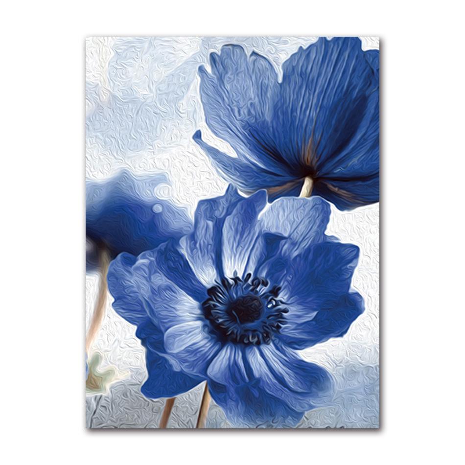 Bloemige Botanische Canvas Print Abstracte Blauwe Bloemplant Poster Scandinavische Stijl Muurschildering Scandinavische Decoratie Afbeelding