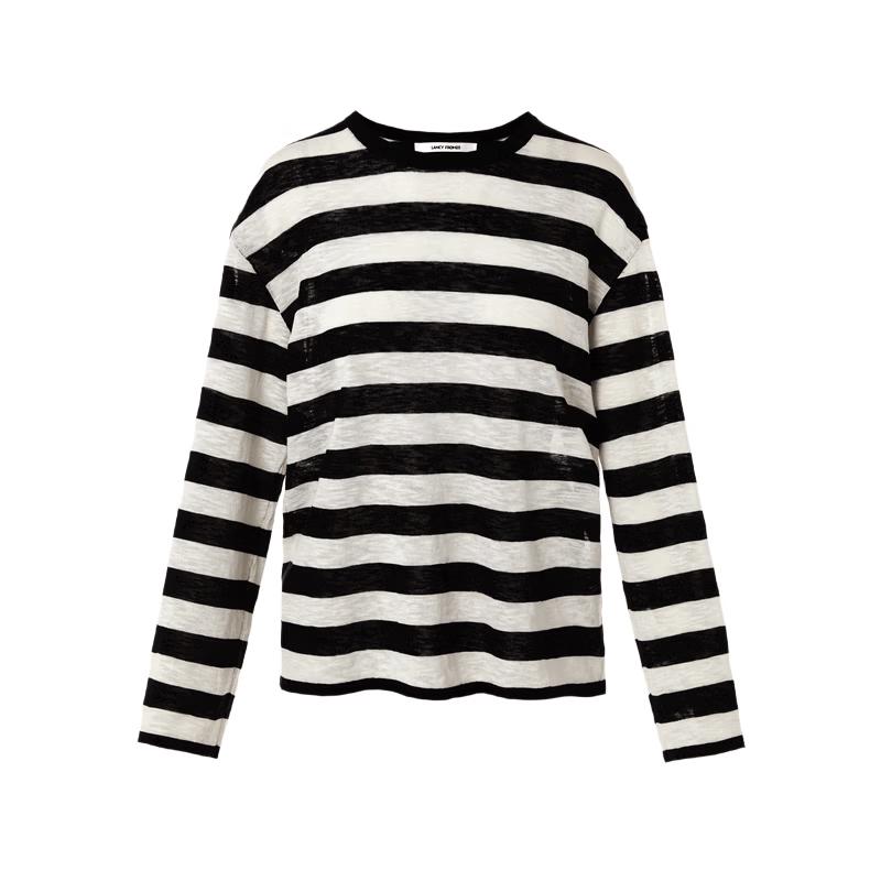 Lancy Black & White Striped Knit Top M