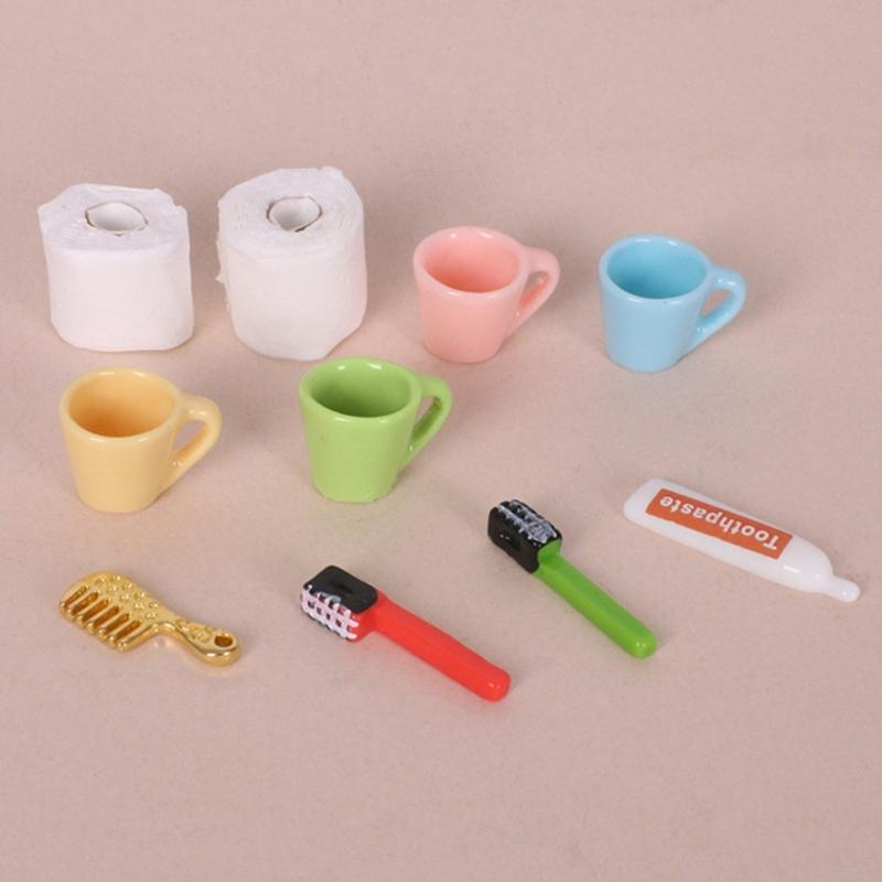 Doll House Bathroom Set Shower Scene Accessories 1/12 Scale Miniature Funiture Craft Project Arrangement Decoration