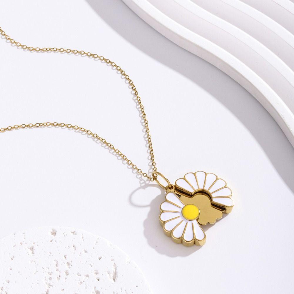 Handmade Glaze Oil Chrysanthemum Pendant Titanium Steel Daisy Necklace  Female Lady Girl
