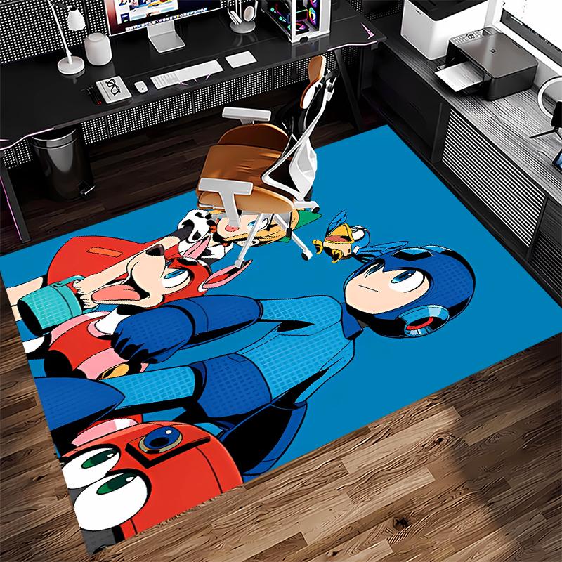 1pc Cartoon Rockman Game Megaman1 Print Area Rug - Soft, Washable Non-Slip Indoor Mat for Office Chairs, Living Room, Home Office Decorative Rug