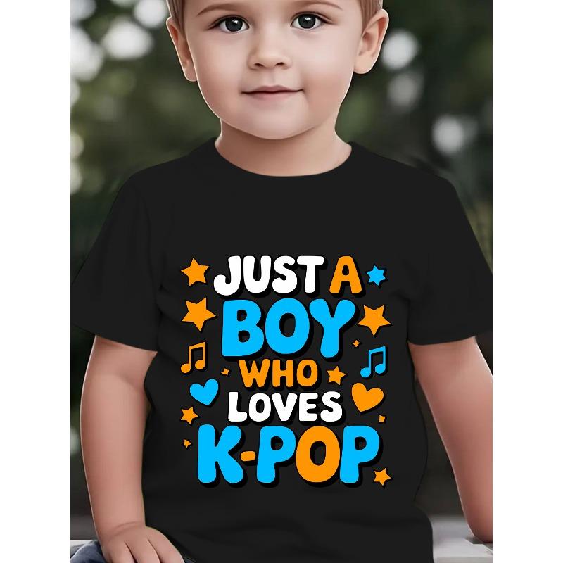 

European sizes Summer Boys Fashion Short-Sleeve T-Shirt JUST A BOY WHO LOVES... Letter Print Outdoor Casual Top 98cm чёрный