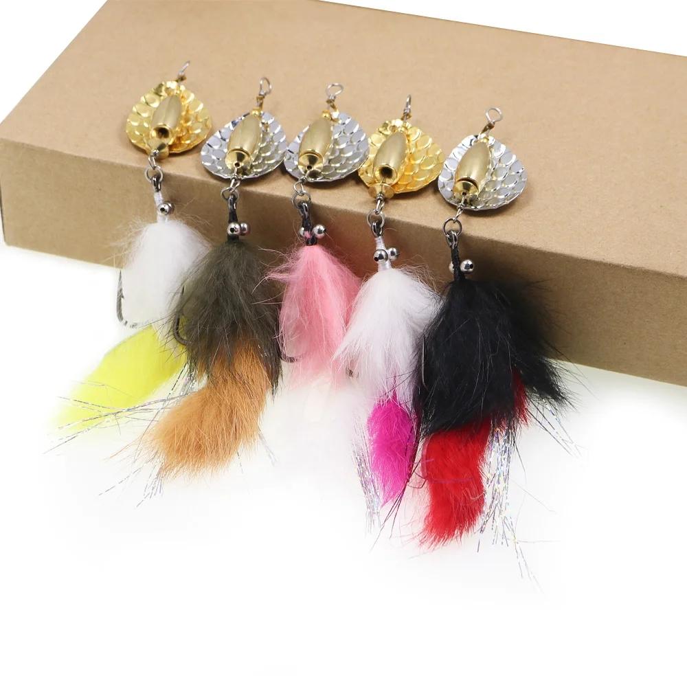 Bimoo 2pcs/5pcs Mix Bead Chain Eye  Hare Zonker Streamer W/Brass Sinker Spoon Lure Bait Set Decoy Bait Sequins Stinger Fishhook Spinner Fishing Lure