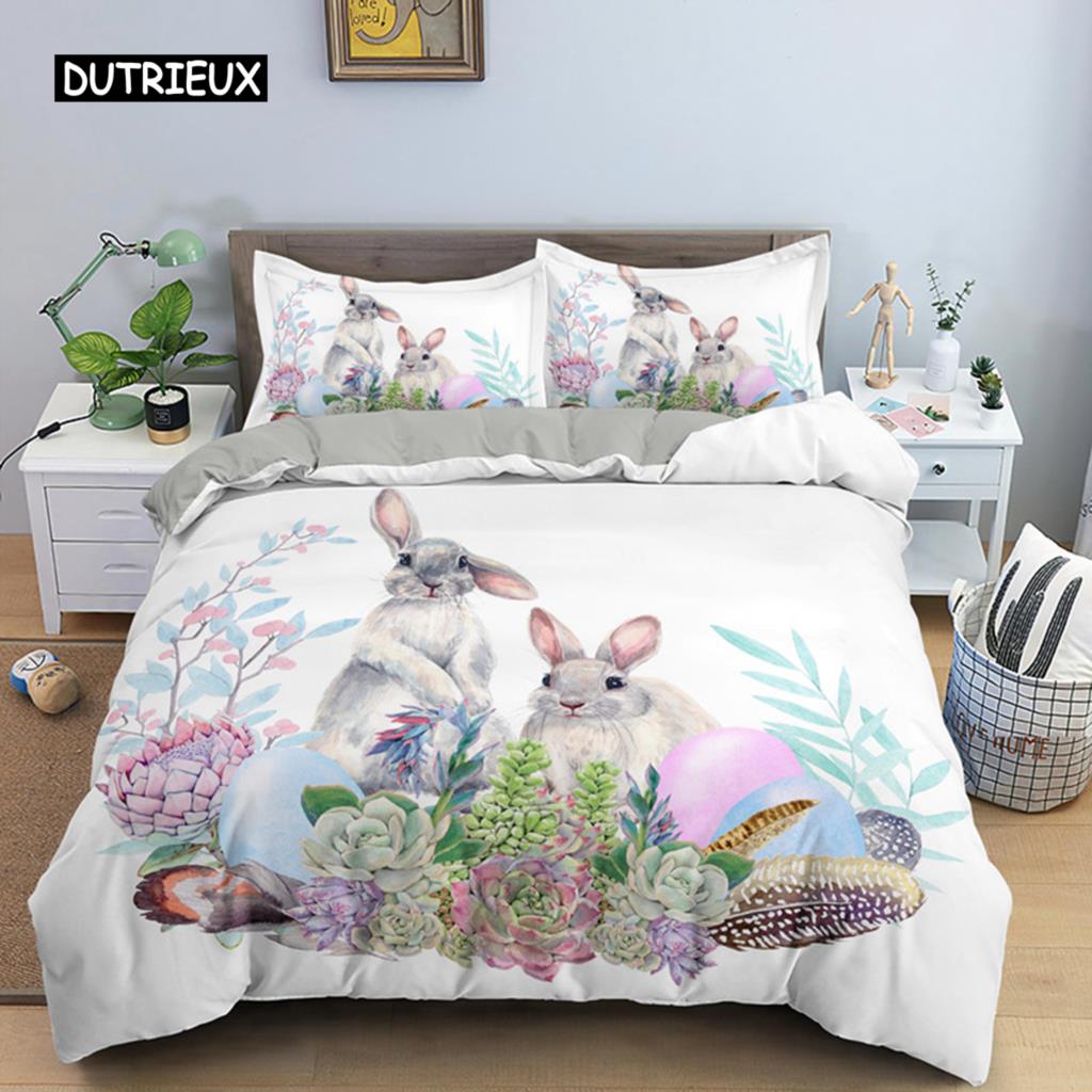 Niedliches Bettwäscheset mit Cartoon-Motiv, Hund/Kaninchen, nordisch, Kingsize, Einzelbett, Zwilling, 90/135/150, Bettbezug 240×220, Bettbezug für Mädchen, Jungen, Kinder, Teenager, Geschenk