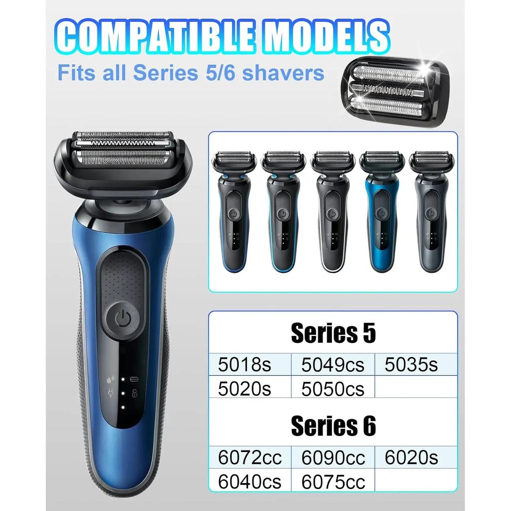 53B Ersatz-Scherfolienkopf für Braun Series 5 & 6 Rasierer 5018s, 5020s, 5031s, 5050cs, 6020s, 6072cc 6075cc 6072cc 6090cc 5035s