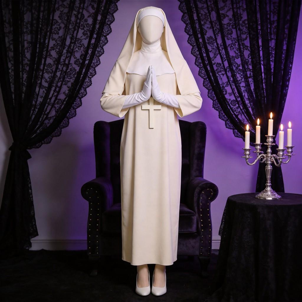 Costume Cosplay da Suora Gotica in Tessuto di Poliestere per Halloween e Feste a Tema