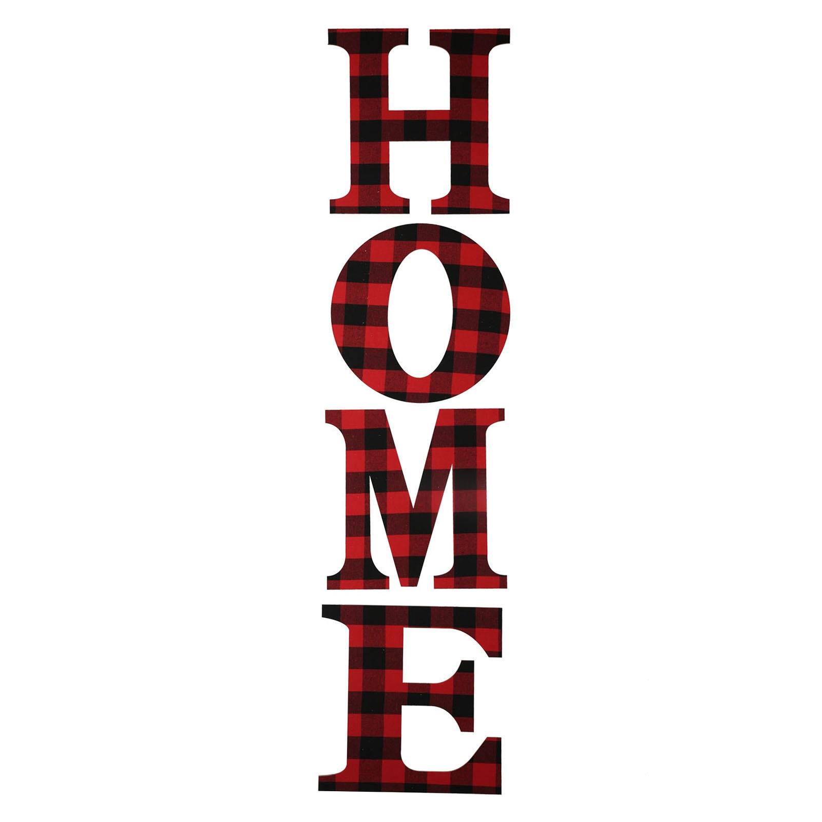 Christmas Home Letter Sign Black Red Plaid Wooden Hanging Letter Sign Wall Window Decoration