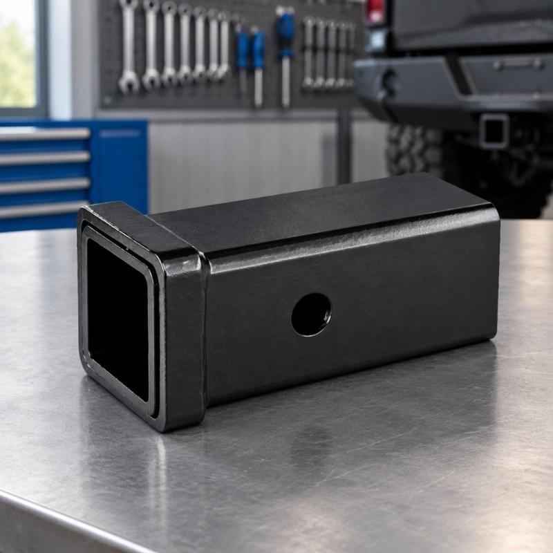 Flanged Trailer Receiver Tube 6 inch with Square Steel Construction, Side Pin Hole, and Treated Black Finish for Towing Modification Projects