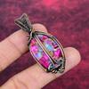 Natural Kingman Pink Dahlia Turquoise Pendant Copper Wire Wrapped Dainty Pendant