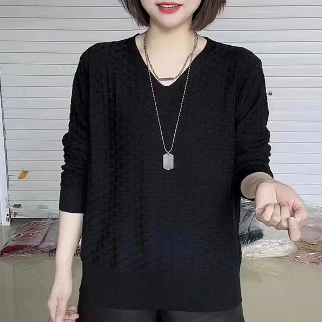 Maglione in Maglia a Maniche Lunghe da Donna Primavera e Autunno Madre Pigra Tinta Unita Ampio Top