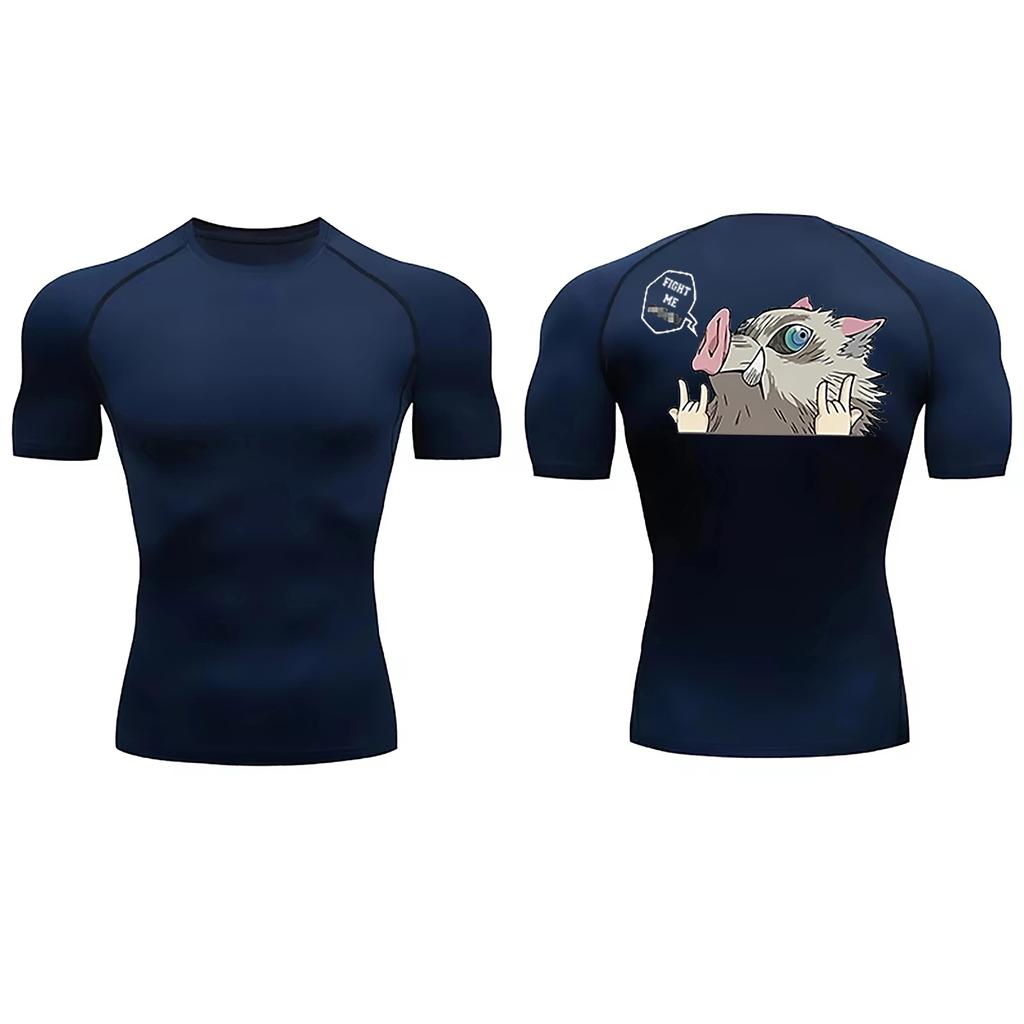Men's Anime Compression Shirt Short Sleeve Quick Dry BJJ Rash Guard Jiu Jitsu Gym Workout Top ZY0097