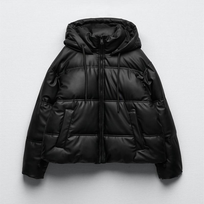 Women's Winter Padded Thickened Short Solid Colour Down Jacket Casual Zip Hooded Section Warm Outerwear
