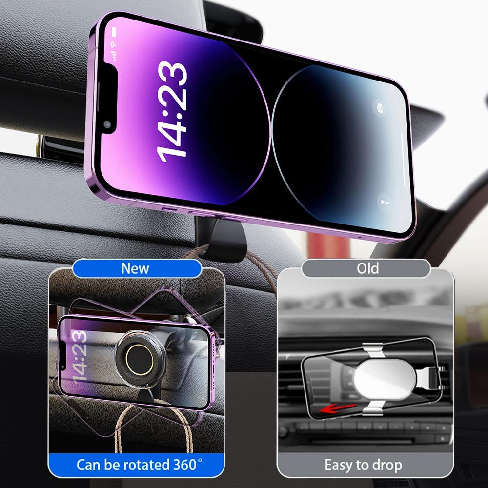 Car Headrest Hidden Hook 360-Degree Rotation Easy To Install Adjustable Hanger Rear Hook Cell Phone Holder Car Interior Organizer