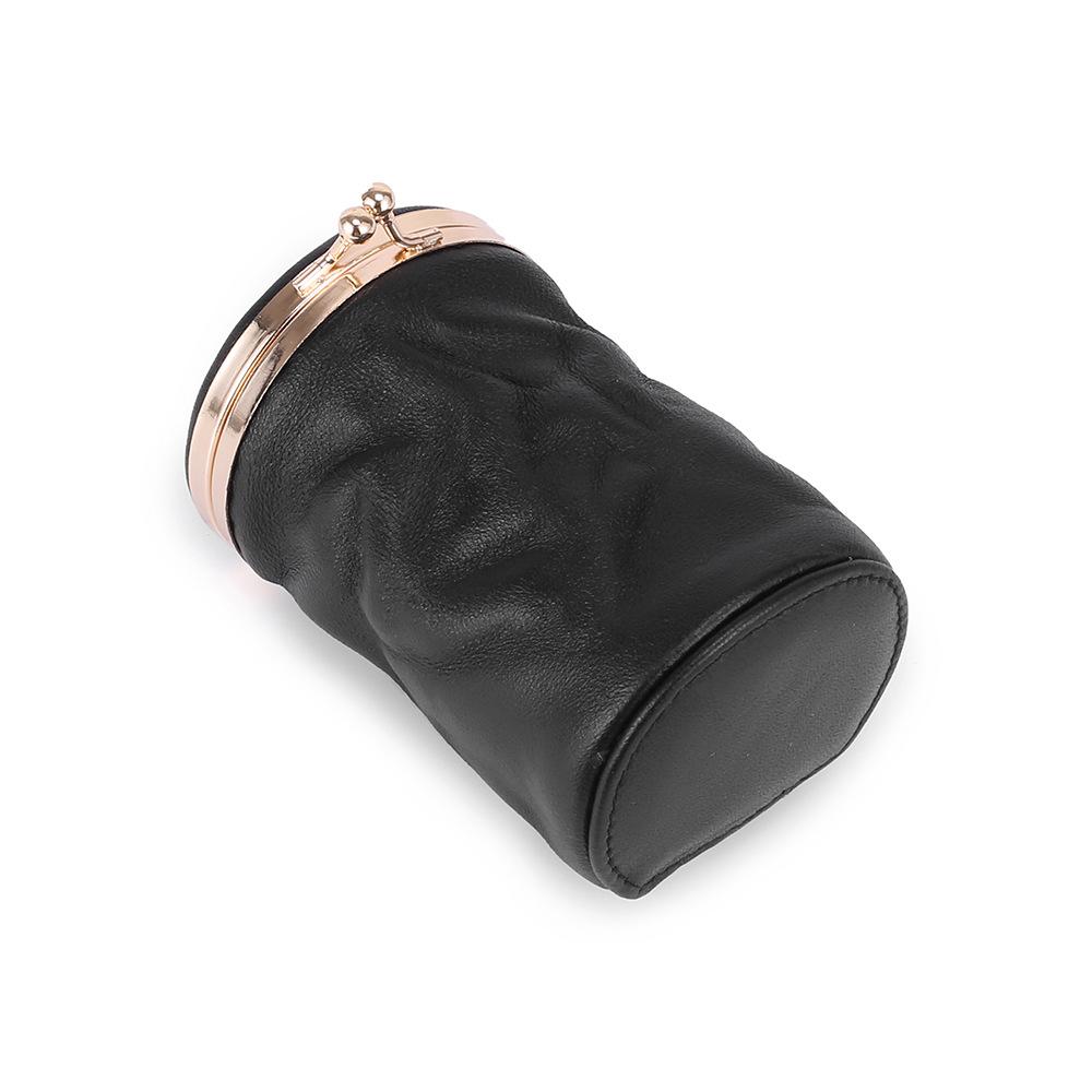 Real Top Layer Oil Waxed Cow Leather Fashion Barrel-Shaped Cosmetic Make Up Items Case Mini Mirror Cover Lipsticks Bag