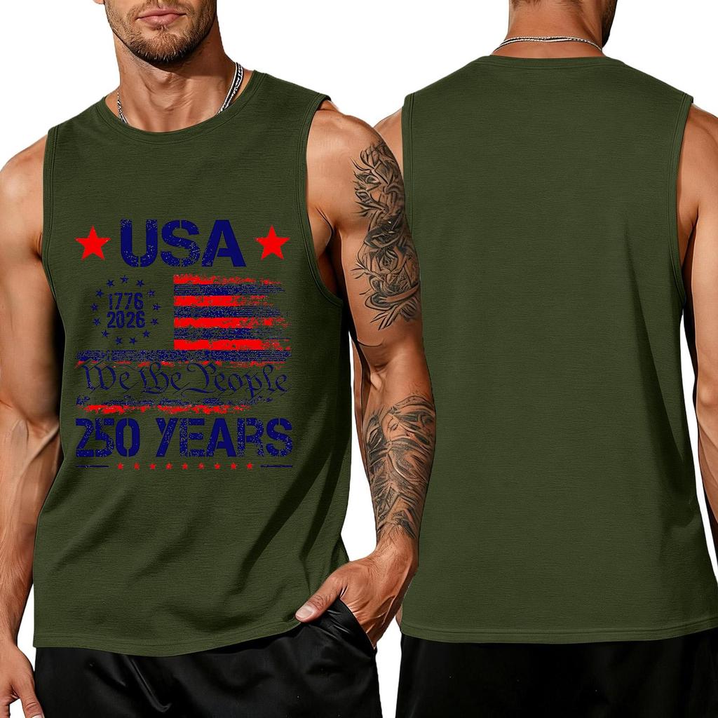 Independence Day Flag Printed Sleeveless Shirt, Men's Loose Casual Daily Summer Tank Top