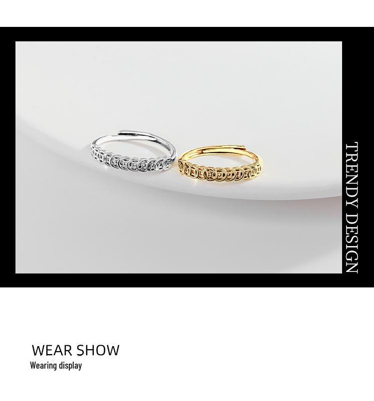 S925 Sterlingsilber Retro Wohlstand anziehender Münzring für Damen – Trendiges, einzigartiges, verstellbares Design