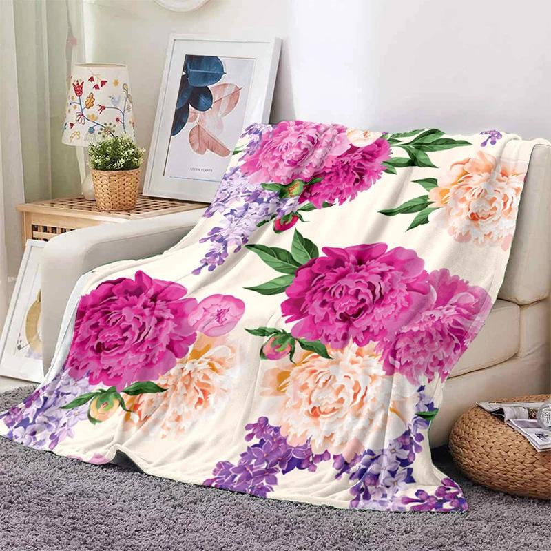 Pink Rose Flowers Printed Blanket for Sofa Bed Travel Camping Living Room Office Conditioning Blanket for All Seasons Gifts