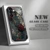 Retro Black Rose Tempered Glass Phone Case Suitable for Samsung Galaxy S26 S25 S24 S23 S22 S21 S20 FE/Ultra/Plus Anti Drop