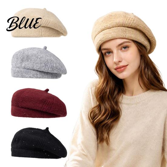 Outdoor Shopping Headgear Knitted Beret Hat for Women Winter Warm Painter Cap Fleece Soft Lined Cap Lined Cozy Solid Color Artist Cold Weather