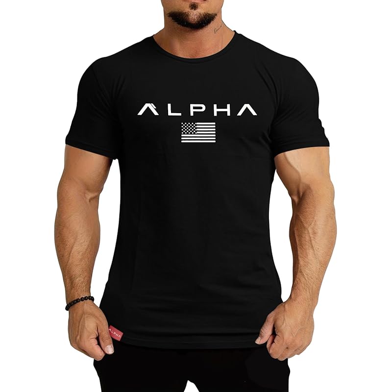 

[X-Jang] Gym t-shirt stretch short sleeve Slender fitness training muscle training sports Fashionable men s quick drying (JP, alphabet, 2XL, black)
